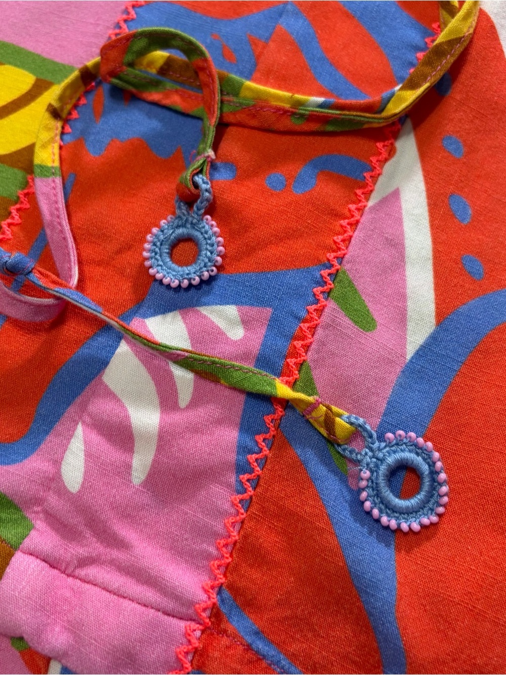 Maaji Joy Caftan Mini Dress Swim Cover Tropical Print Bell Sleeve Size Medium - Picture 7 of 11